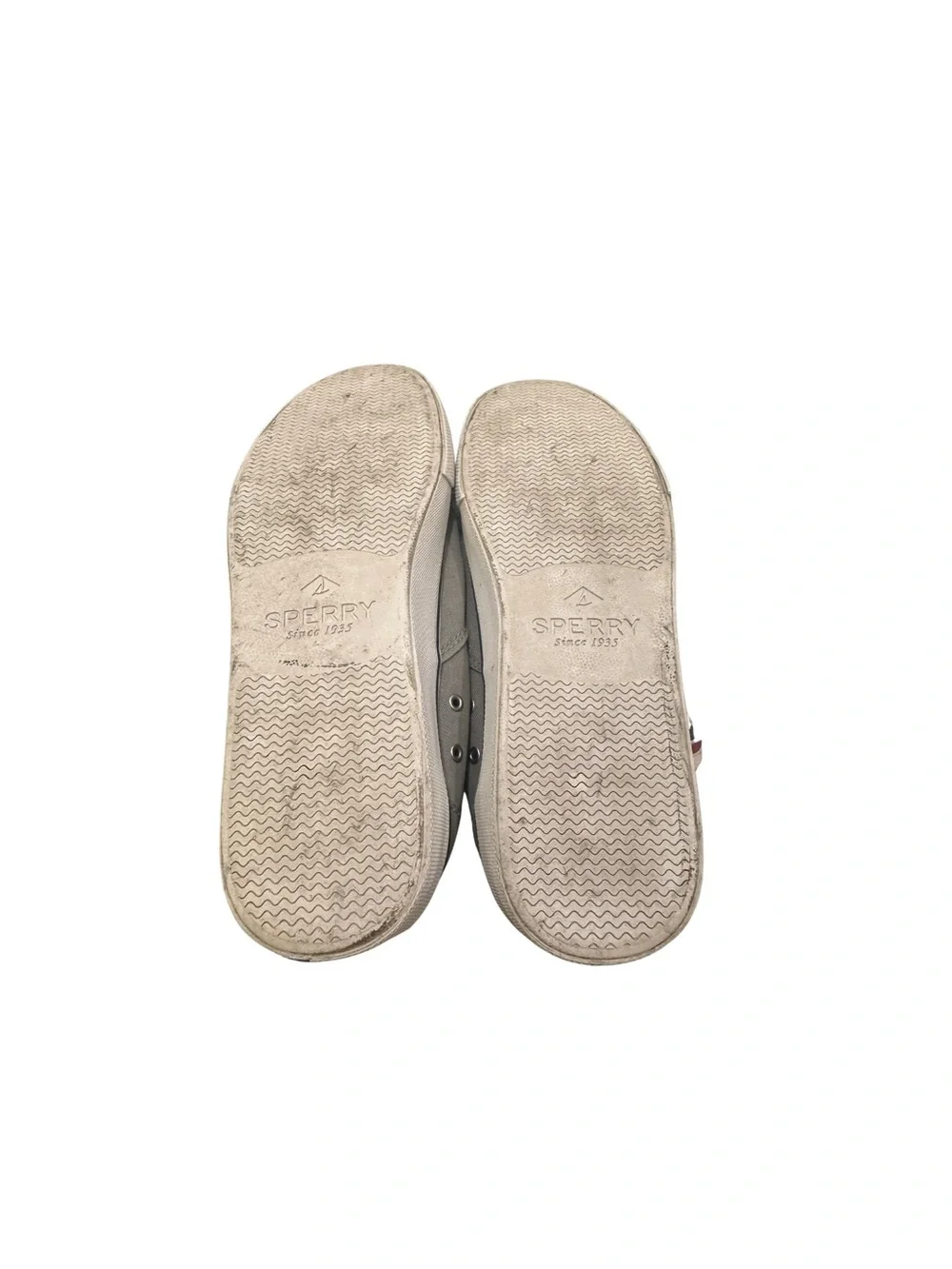 Sperry Men's Gray Canvas Boat Shoes with White Laces - Topsiders Size 11